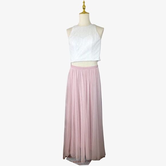 Belsoie Dress 10 Two Piece Sequin Tulle Lined Bridesmaid Homecoming Prom Formal - Picture 1 of 14
